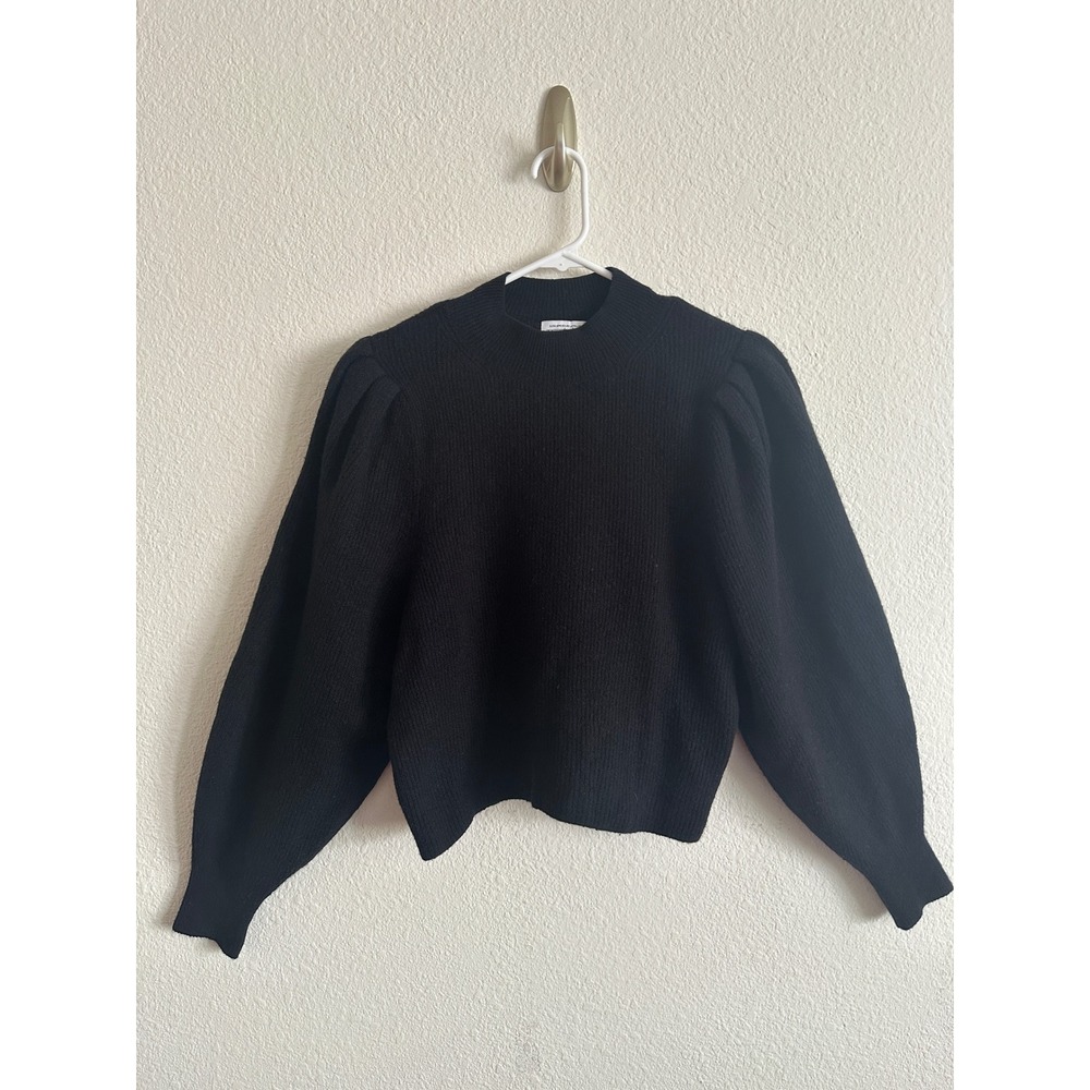 & Other Stories Black Wool Yak Blend Puff Balloon Sleeve Mock Neck Sweater Small